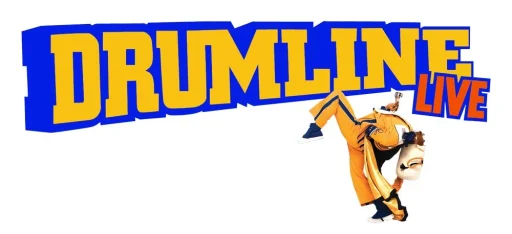 Logo of "Drumline LIVE" and a member of the band marching on a white background.