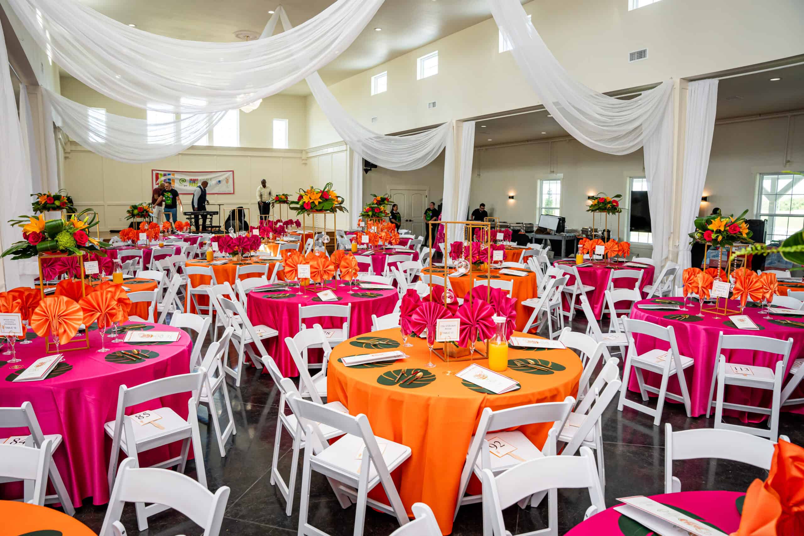 Tables are ready for quests for the Mimosas Off Main fundraiser.